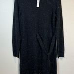 Talbots Womens Tweed Side Tie Sweater Dress Black Knit Long Sleeve Stretch Small Photo 0
