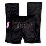Juicy Couture Bling Y2K Black Velvet Fleece Rhinestone Embellished Pants XL Photo 1