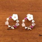 Ramla Rose Gold Crystal Pearl Flower Stud Earrings Dainty Butterfly Design NWOT Photo 0