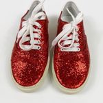 Saint Laurent Skate Red Glitter Sneakers Lace Up Low Top Size 37 Photo 2