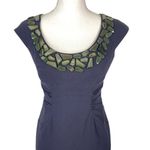 Adrianna Papell - Navy Cocktail Dress with Green Stone Collar size 6 Photo 1