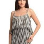 Anthropologie Chevron Scoopneck Lightweight Mini Sun Dress Black White Small Photo 1