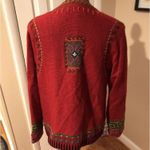 Icelandic Design Sweater Sz Medium Orange Embroidered Beaded Lined Cardigan YC Photo 1