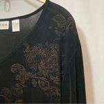Chico's Chico’s Travelers Black Holographic Gold Floral Paisley Long Sleeve V-neck Top Photo 1