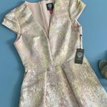 Vince Camuto NWT Blush Pink Metallic Jacquard Satin Split Neck Fit & Flare Dress Photo 1
