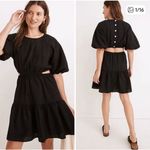 Madewell  Seersucker Black Puff Sleeve Cutout Mini Dress Size Medium Preppy Photo 1