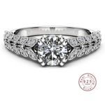 Boutique Platinum Plated S925 Silver Leaf Motif Engagement Ring Simulated Diamond, Sz 6 Photo 2