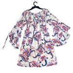 Lildy Tunic Dress Womens Large/XL White Pink Paisley Off The Shoulder Party Boho Photo 2