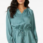 Ann Taylor Blouse Womens L Blue Shirred Peplum Top Feminine Classic European Photo 0