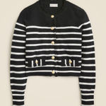 J.Crew NWT Cashmere Fringe-trim Sweater Lady Jacket in Black Ivory Stripe XXL Photo 0