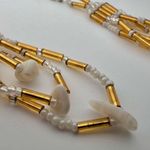 Handmade Gold & White Beaded Dangle Earrings Pierced Ears Photo 1