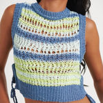 ZARA Striped Crochet Knit Sleeveless Vest Sweater Blue Yellow Green boho Size S Photo 0