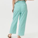 Urban Outfitters Paige Linen Blend Pleated Pant Bright Green Plaid Size Large Photo 1