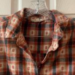 Sky & Sand Orange/Blue Plaid Lace Accent Button Up Photo 2