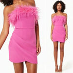 Elliatt NWT Paulina Pink Mini Dress Size Medium Feather Trim Photo 3