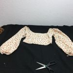 BCBG Generation Floral Puff Sleeve Smocked Square Neck Crop Top Women's Size S White Photo 1