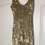 VINTAGE KHAKI CRUSHED VELVET TANK DRESS Gold Size L Photo 4