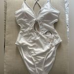 Shade & Shore Tie Front Plunge One Piece Swimsuit L White Photo 1