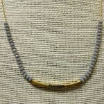 Bella Canvas Brushed Gold Blessed Bar & Gray Glass Bead Necklace  Photo 2