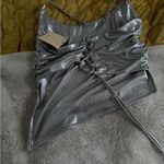 superdown Nwt lexie metallic halter top lace up back asymmetrical silver s Photo 5