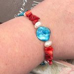 Vintage Y2K Shell Coral Pearl Stretch Bracelet – Red Blue Beaded Photo 4