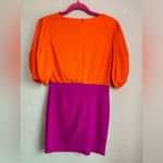 Orange & Magenta Colorblock Puff Sleeve Knot Front Pencil Skirt Bodycon Dress S Photo 7