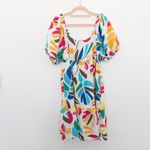 Tabitha Brown Womens Linen Dress‎ Size M Puff Sleeve Tiered Maximalist Summer Size M Photo 1