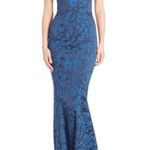 Zac Posen  blue and black floral jacquard cap sleeve gown Photo 0