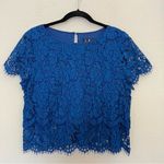 Lulus Heartbeats Blue Eyelash Trim Tiered Lace Blouse Crop Top ONLY Size XL Photo 1