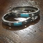 Turquoise Marcasite Sterling Silver Oval Hoop Saddle Back Earrings Blue Photo 5