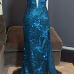 Women’s Blue/Green Mermaid Fit Prom Party Dress Sparkly Sequins Leg Slit Size 2 Blue Photo 0