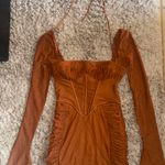 Oh Polly Long Sleeve Ruched Mini Dress in Brown Photo 3
