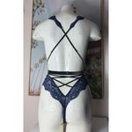 Victoria's Secret Victoria’s Secret Navy Floral Lace Velvet Trim Plunge Teddy Bodysuit Size Large Photo 4