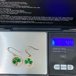 Goldplated CZ Emerald Green Crystal Glass Shamrock Lucky Clover Leaf Earrings Photo 13
