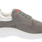 Love moschino Women's Grey Suede Chunky Wedge Sneakers with Red Sequin Sz 37 Photo 4