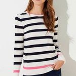 Loft NWOT  Striped Everyday Sweater Ivory Navy Size L Photo 0