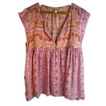 Lucky Brand Country Handkerchief Vneck Cap Sleeve Peasant Blouse Size LG Boho Photo 8