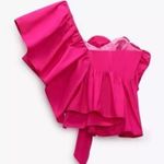 ZARA FUCHSIA Pink RUFFLED ASYMMETRIC FLOWER One Shoulder TOP SIZE XS NEW Photo 9