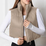 Automet Womens Cropped Puffer Vest Winter Lightweight Sleeveless Outerwear Vests Tan Size XS Photo 0