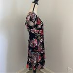 Serendipity  Floral Mini Fit & Flare Dress Large Black Pink Flower Lace‎ Ruched L Photo 1