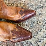 Tony Lama Vintage Leather Embroidered Tooled Wing Tip Cowboy Western Boots in Cognac Brown - 6.5 Photo 4