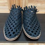 Free People “Mirage” Woven Flat Black Leather Woven Flat Slip on Sandals Size 39 Photo 6