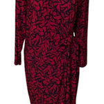 Evan Picone Black Label Red Black Floral Gathered Waist Long Sleeve Dress Sz XL Photo 0