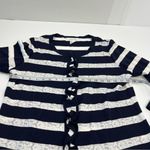 Misook Exclusively  Striped Navy Blue‎ White Medium Ruffle Snap Front Cardigan Photo 4