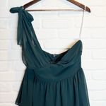 Lulus Emerald Green One Shoulder Tie Maxi Dress Tiered Ruffle Chiffon Gown Large Photo 4