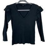 Veronica Beard ‎ Selene Ribbed Ruffle Top Size XS Long Sleeve Black Shirt Photo 2