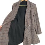 Jay Godfrey Plaid Longline Blazer Jacket Brown Check Lined Wool Blend XS/S est Blue Photo 2