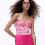 ZARA  Printed Corset Bodysuit in Pink‎ White Size Small Photo 0