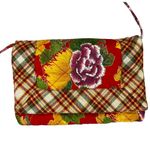 Quilted Floral Clutch Purse Red Plaid Strap Shoulder Bag Cosmetic Pouch Photo 5