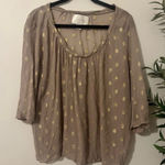 Brochu Walker  Sz L‎ Polka Dot SILK Taupe and Gold Blouse Photo 0